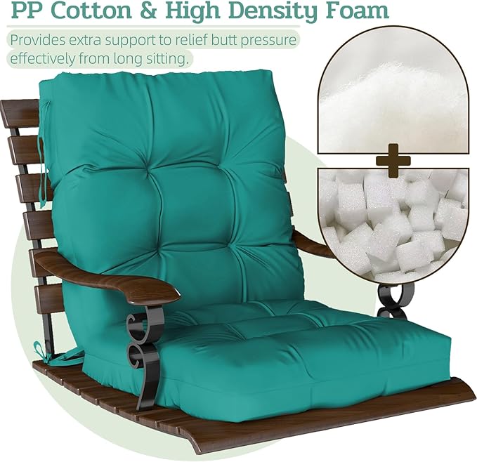 Outdoor Chair Cushion, 42x21x4 Inch Patio Cushions for Dining/Rocking Chairs, High Back Soft Seat Pad with Ties, Indoor Outside Use, Fade-Resistant & Waterproof, Lake Blue