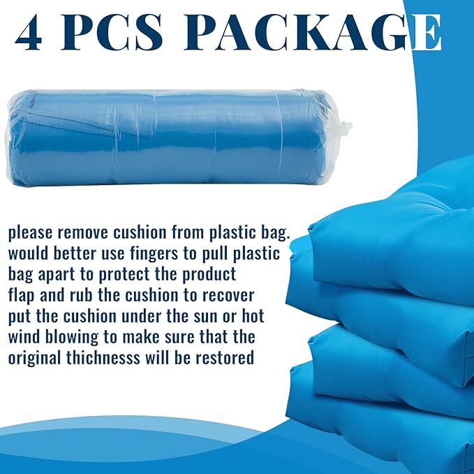 Geetery Set of 4 High Back Wicker Patio Chair Cushions for Outdoor Furniture 41.74x20.87x3.94 Inch Waterproof Thick Replacement Seat Pads with Non Slip Ties for Porch, Deck, Lawn & Garden(Blue)