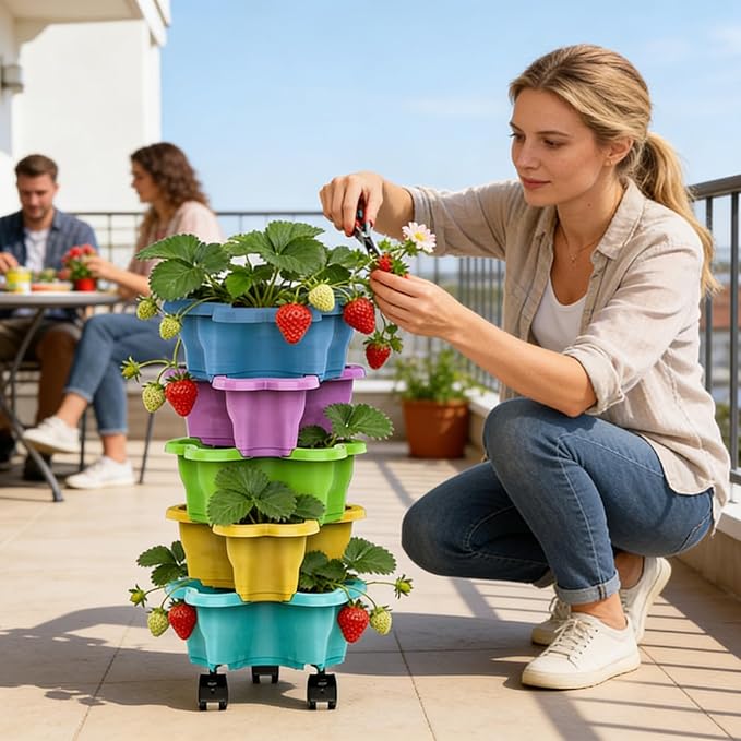 Stackable Planter - Multi-Tier Garden Pot System, Weatherproof Vertical Growing Container | Drainage Flower Vegetable Planters, Indoor Outdoor Herb Pots for Balcony Patio Yard Lawn Farming Decor