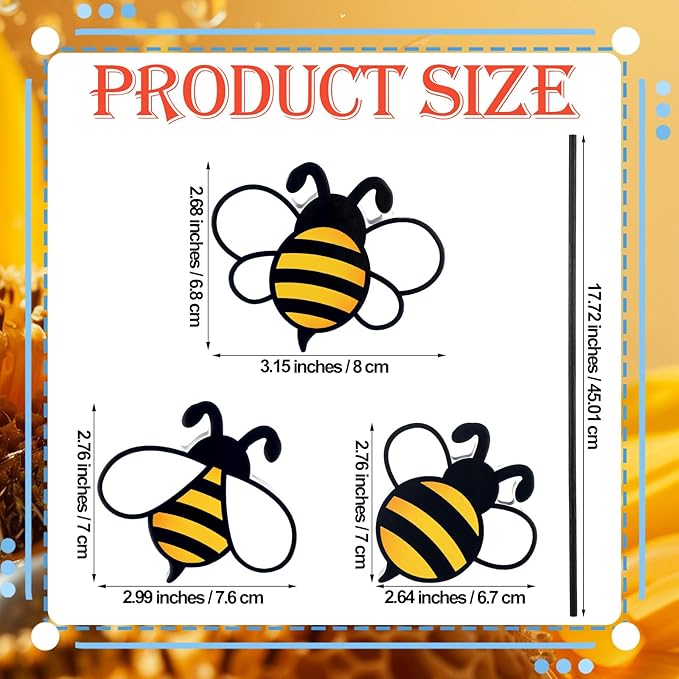 6 Pcs Wood Bee Garden Stakes Decor Yard Art Ornaments Front Yard Art Stick for Spring and Summer Indoor and Outdoor Lawn Path Terrace Flower Pots Festival Events