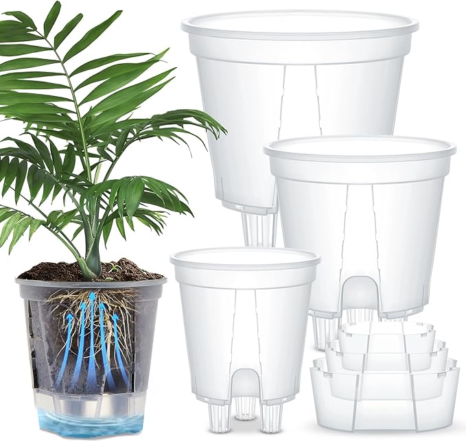 Self Watering Pots for Indoor Plants with Deep Reservoir and High Drainage Holes for Outdoor Plants and Flowers, Bare Root Planter(4.72'', 5.91'', 7.09'',Clear,3 Pcs)