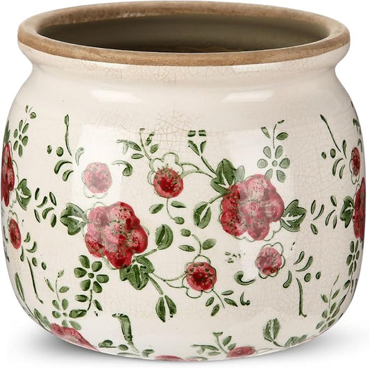 Vintage Planter Large Ceramic Plants Pot Red Plum Crack Cottage Scroll Vase Flower Vase Pot Indoor Plants Home Kitchen Decor Farmhouse Antique Decorative Gift