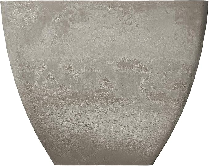 PSW Pot Collection 16x13 inch Plastic/Stone/Wood Composite Square Planter – No Drainage Hole (Drillable), Modern Indoor/Outer Pot for Flowers, Foliage, Succulents, Fairy Gardens, Cement Color
