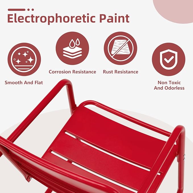 MELLCOM Patio Chairs Set of 2, Small Patio Furniture Set - 2 C-Spring Metal Chairs, Outdoor Bistro Set for Balcony, Front Porch, Poolside, Garden, Deck, Red