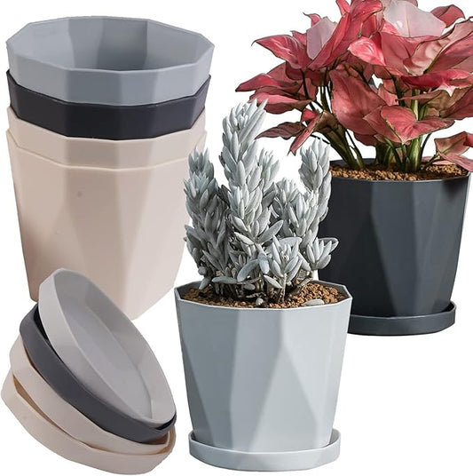 InmeRun Plant Pots Indoor Plastic Flower Pots Outdoor 7 inch Set of 12 Pack with Drainage Holes and Saucers for Garden Pots (7 in 12 pcs)