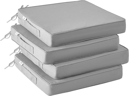 Outdoor Chair Cushions Set of 4 -Waterproof Outdoor Seat Cushions for Patio Furniture, Patio Chair Cushion with Handle and Ties, Square Out Door Chair Pads,17" x 16" x 2", Grey