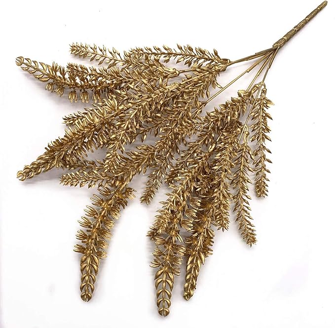 CATTREE Artificial Plants for Christmas Decoration, Plastic Grass Faux Shrubs Fake Lavender Leaves Simulation Wheat Ears Bushes Home Indoor Garden Wedding Hall Table Planter Filler - Gold 2 Pcs