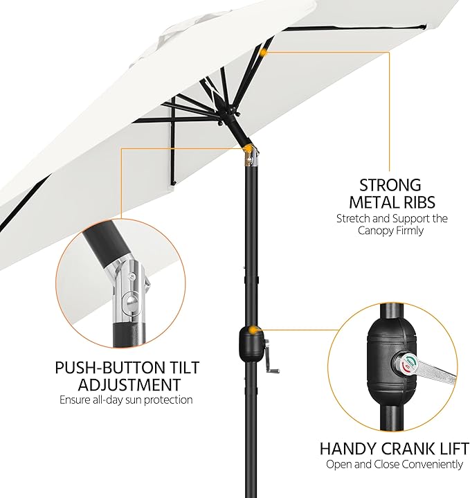 Yaheetech Patio Umbrella, 9FT Outdoor Table Market Umbrella with Push Button Tilt and Crank, Yard Sun Shade with Sturdy Ribs for Garden, Deck, Backyard, Pool, Cream