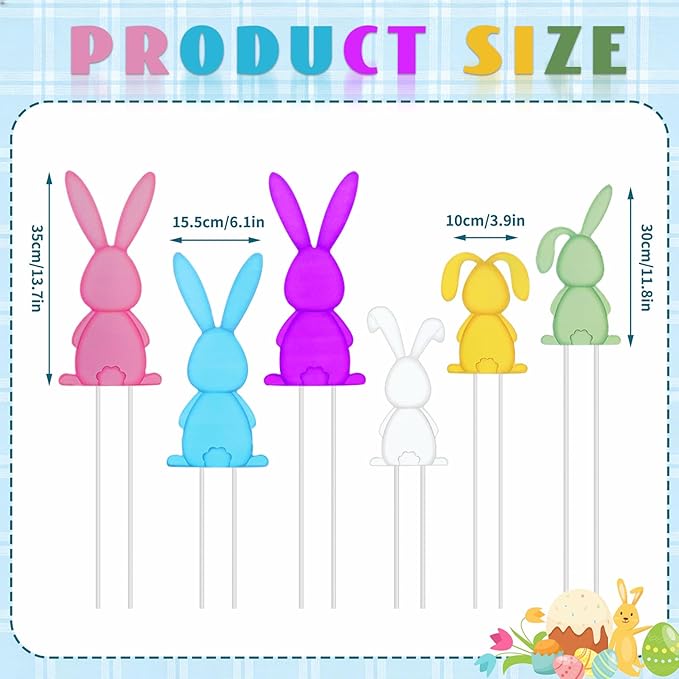 Pickmesh 6 Pcs 20" Easter Outdoor Decorations Easter Yard Sign Metal Bunny Yard Stake Multicolored Rabbits Barn Garden Stake for Planter Pot Spring Walkway Pathway Lawn Decor