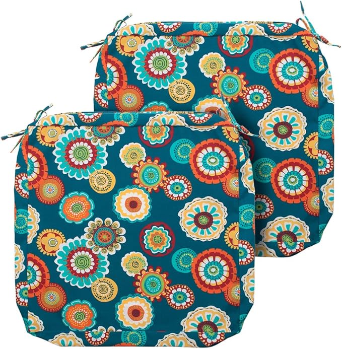 Magpie Fabrics Indoor Outdoor Cushion Cover Replacement 2 Pack, NO Insert! Water Repellent Slipcover with Ties Decor for Patio Garden Chair Sofa Bench Wicker(Floral Green, 20x18x4 Inch)