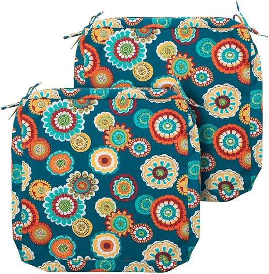 Magpie Fabrics Indoor Outdoor Cushion Cover Replacement 2 Pack, NO Insert! Water Repellent Slipcover with Ties Decor for Patio Garden Chair Sofa Bench Wicker(Floral Green, 24x24x4 Inch)