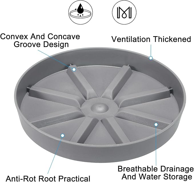 PATIKIL 6 Inch Plant Saucers Tray, 2Pcs Durable Plastic Round Flower Pot Drip Tray Thicker Anti-Rot Root for Indoors Outdoors Home Garden, Grey