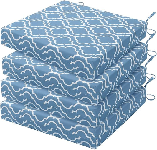 HARBOREST Outdoor Chair Cushions Set of 4, Water Resistant Patio Chair Cushions with Ties, Square Corner Outdoor Seat Cushions for Patio Furniture, 18.5"x16"x3", Blue Geometry