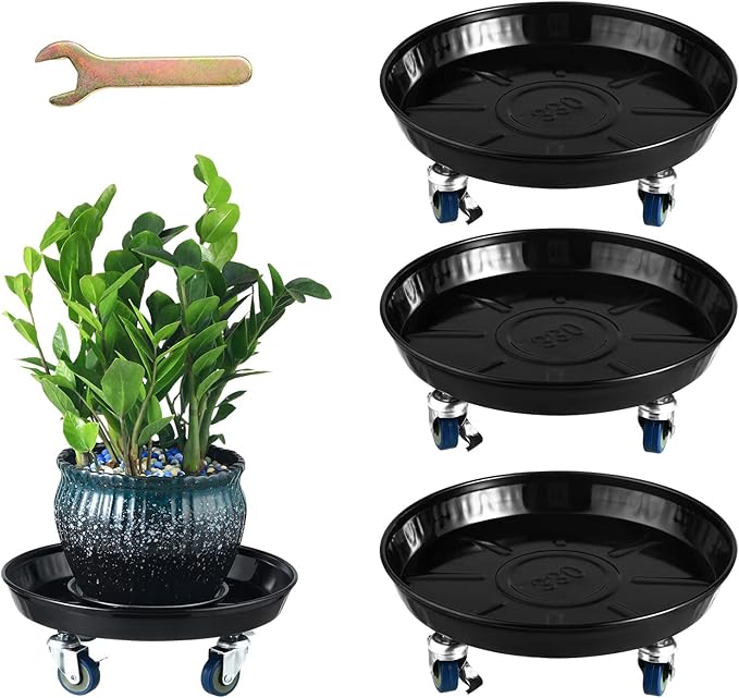 3 Packs Metal Plant Caddy with Wheels 13" Rolling Plant Stand Heavy Duty Plant Dolly with Casters for Indoor and Outdoor Large Planter Casters Potted Plant Mover,Black