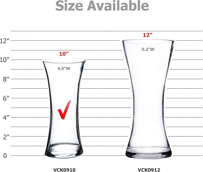 WGV Gathering Bouquet Vase Bulk, 4.5" W, 10" H, Clear Glass Floral with Flared Oval Opening, Centerpiece, Home Wedding Event Decor, 12 Pieces (VCK0910)