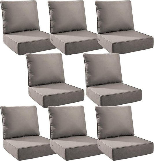 6" Thick Outdoor Cushions 24x24x6, 8-Set Deep Seat Patio Cushions with Removable Cover, Waterproof & Fade Resistant Replacement for Wicker Chair, Loveseat, Sofa - Grey