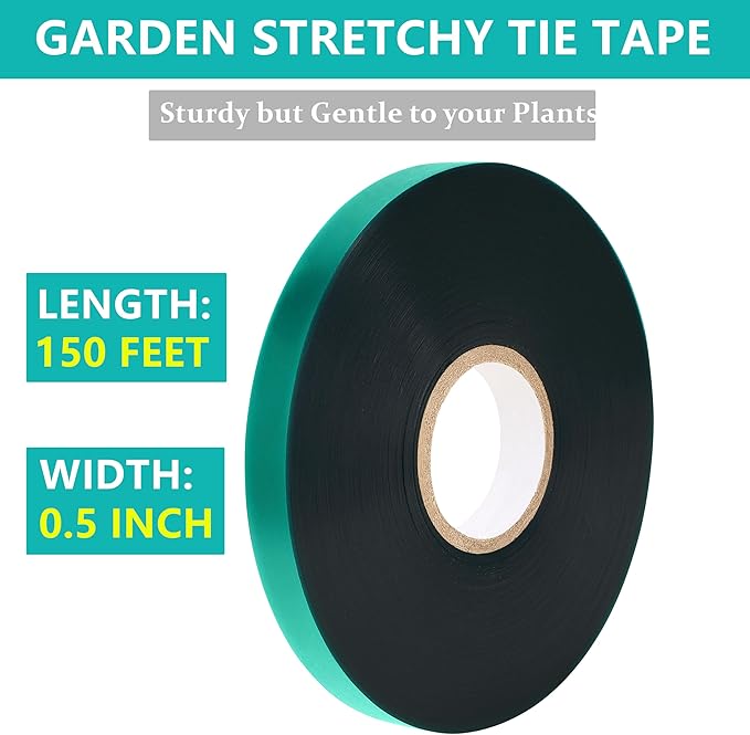 Stretch Tie Tape Roll - 2 Pack Total 300 Feet 1/2" Non-Adhesive Garden Staking Tie Roll Thick Sturdy Stretchable Garden Plant Tape Green Vinyl Plant Ribbon for Tomatoes, Grapes, Flowers and Trees