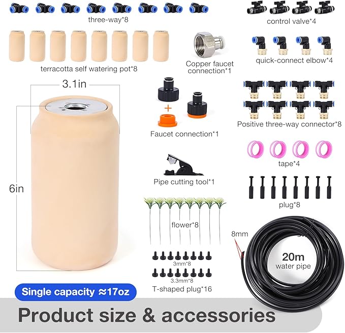 8pcs Ollas Irrigation System 3.1x3.1x6in Irrigation System for Garden Hydroponic Watering System Plant Watering Devices for Garden 17oz Patio and Hanging Baskets Indoor Plant Watering System
