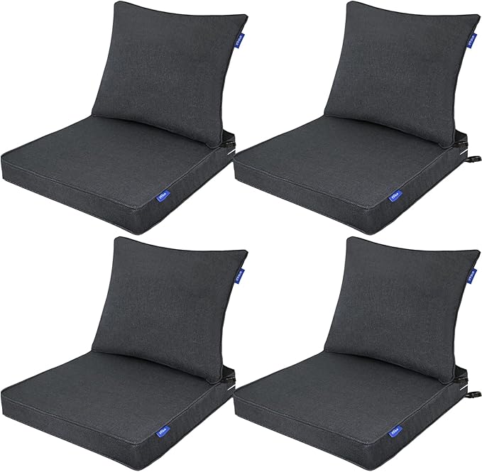 Deep Seat Cushions, Outdoor Cushions, Patio Furniture Cushions, Deep Seat & Back Cushion Patio Cushions for Backyard Couch Sofa Fade Resistant (24x24x4 inches 4 Sets, Black Grey)
