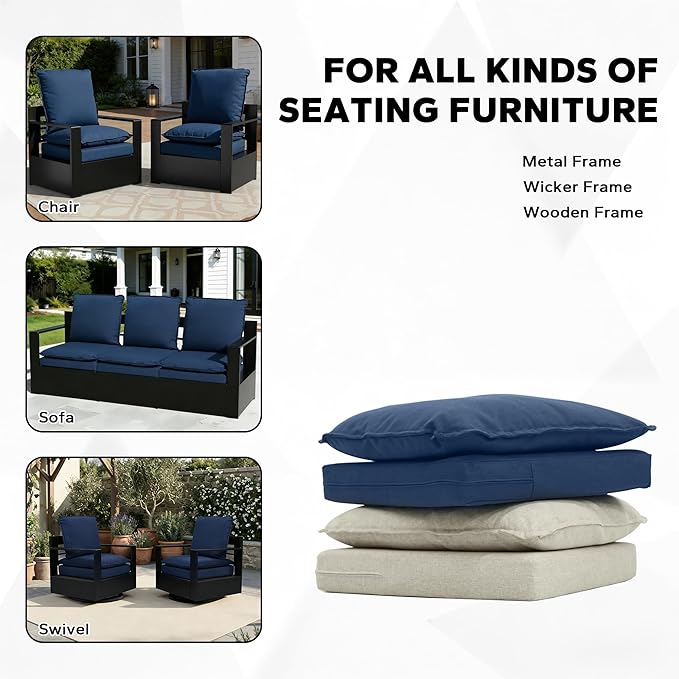 Joyside Outdoor Chair Cushions Set, 24x24 Inch Smile Patio Furniture Cushions, 6’’ Thick, Double-Layer, Water Resistant & Fade Resistant, Outdoor Replacement Cushions for Seat and Sofa