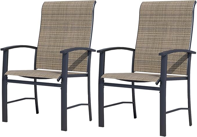 Outdoor Dining Chairs Set of 2, Patio Chairs with Metal Frame & Textilene Fabric, Perfect for Patio Garden Deck
