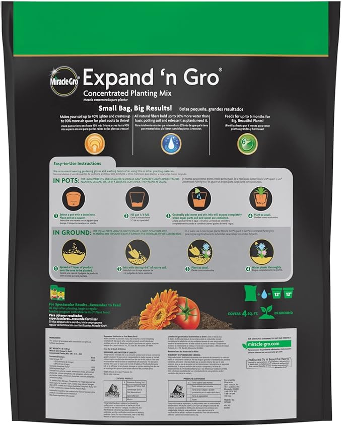 Miracle-Gro Planting Mix, .33 cu. ft., 2-Pack | Concentrated | Expands to 1 cu. ft. | For Containers | For In-Ground Use