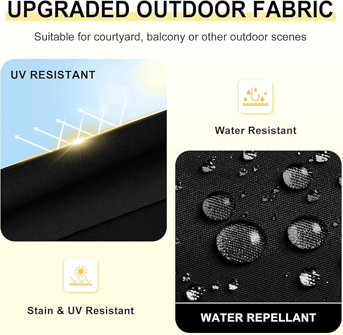 downluxe Outdoor Chair Cushions Set of 6 for Patio Furniture, Water-Resistant Patio Chair Cushions with Ties, High Density Foam Outdoor Seat Cushion, 17" X 16" X 2", Black