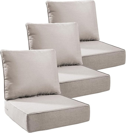 6" Thick Outdoor Cushions 24x24x6, 3-Set Deep Seat Patio Cushions with Removable Cover, Waterproof & Fade Resistant Replacement for Wicker Chair, Loveseat, Sofa - Beige