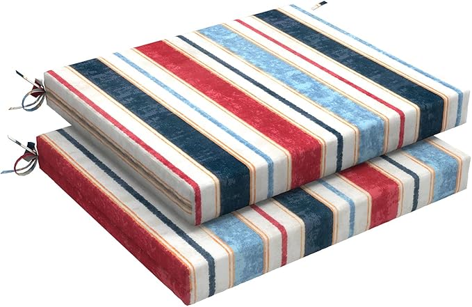 LVTXIII Outdoor Chair Cushions, Fade-Resistant Patio Furniture Cushions Outdoor Chair Pads with Ties for Dining Chairs and Garden Furniture Use, 18.5"x16"x2" 2 Pack, Stripe Red Blue