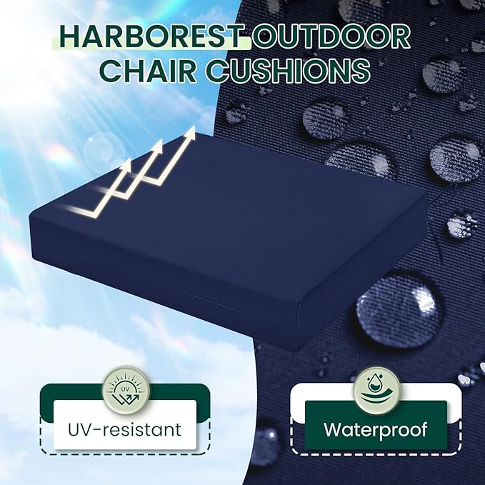 HARBOREST Outdoor Chair Cushions Set of 4, Water Resistant Patio Chair Cushions with Ties, Square Corner Outdoor Seat Cushions for Patio Furniture, 18.5"x16"x3", Navy