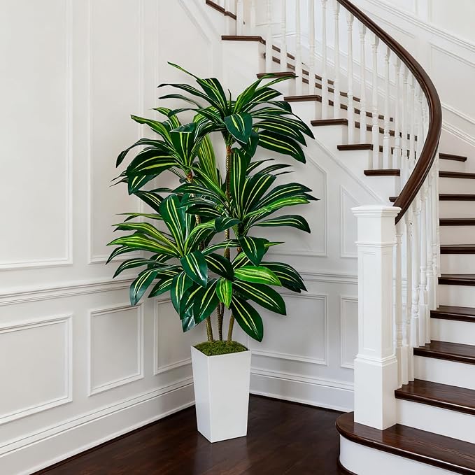 Artificial Dracaena Plant 5FT - Fake Tree with Tall Planter and Fairy Lights, Artificial Trees Faux Yucca Plants Indoor, Fake Plants for Home Office Living Room Decor Christmas