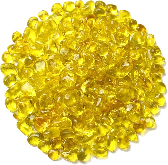 1 Lb (460 g) Yellow Sea Glass Stones Irregular Rainbow Glass Pebble Decorative Rock Quartz Tumbled Gemstone Chips for Aquarium Decoration/Vase Filler/Jewelry Making/Handwork Craft/Gems Display