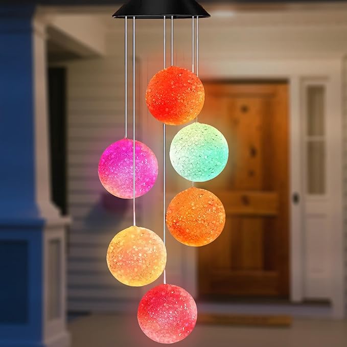 Solar Wind Chime for Outside,Hanging Wind Chimes for Outside,Solar Powered Color Changing Crystal Ball WindChimes,Patio Yard Outdoor Garden Porch Decor,Unique Ourdoor Gifts for Mom Grandma