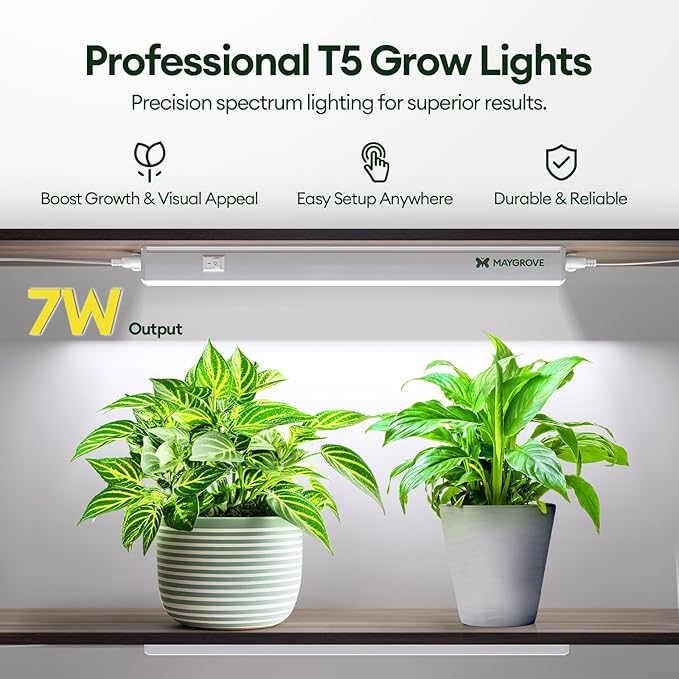 Grow Lights for Indoor Plants 1FT, Sun-Like Full Spectrum 5000K Grow Light, 28W(4 x 7W), T5 LED Grow Light Strips for Indoor Plants and Flowers, High PPFD, Linkable, White, 4-Pack