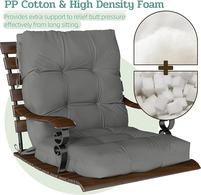 Outdoor Chair Cushion, 42x21x4 Inch Patio Cushions for Dining/Rocking Chairs, High Back Soft Seat Pad with Ties, Indoor Outside Use, Fade-Resistant & Waterproof, Dark Gray