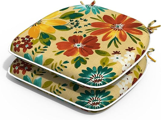 Outdoor Chair Cushions 16"x17" Set of 2, Water Resistant Patio Chair Pads with Ties, Seat Cushions for Home Garden Furniture Decoration, Flower Multi