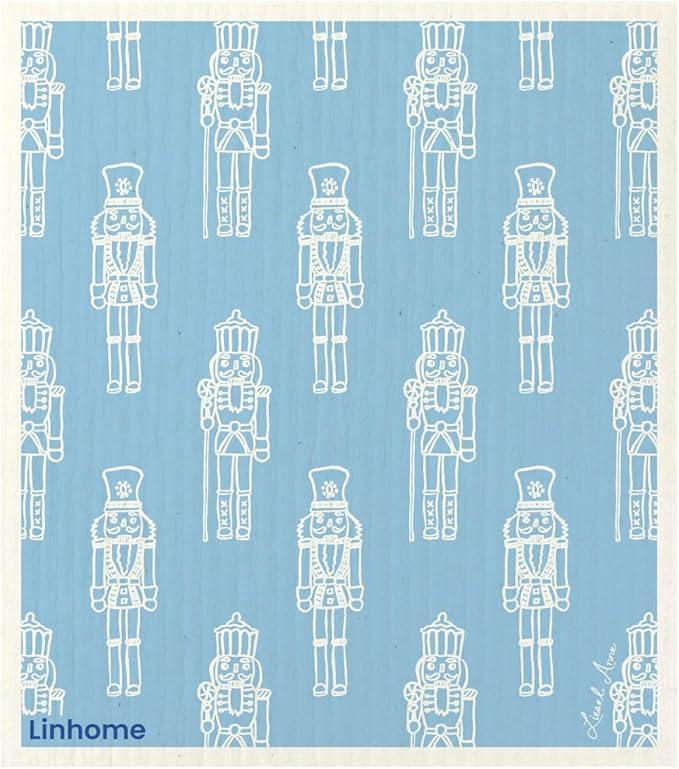 Christmas Holiday Swedish Dishcloth, Reusable Paper Towel, Super Absorbent Cellulose Sponge, Washable Kitchen Cleaning Cloth (Frosted Nutcrackers - 1 Pack)