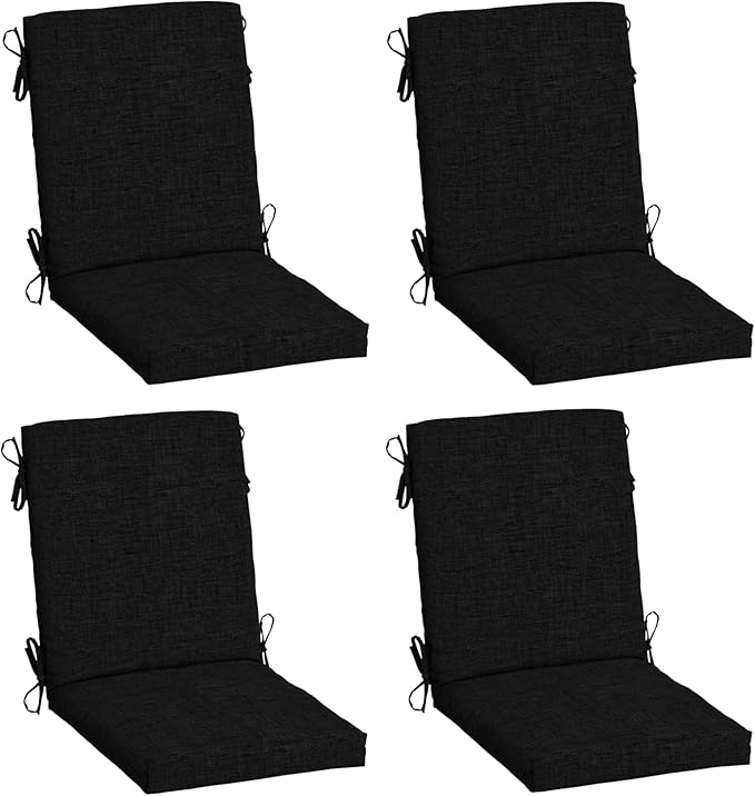Arden 4-Pack Outdoor Patio Dining Chair Cushion, 20x44, Rain-Proof Seat Pad, Fade-Resistant Outdoor Cushion Black Leala
