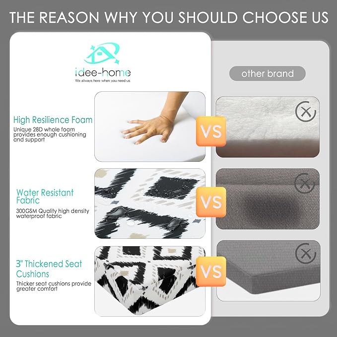 idee-home Outdoor Chair Cushions Set of 2, Thick 17" x 17" x 3" Outdoor Seat Cushions Patio Furniture Waterproof with Ties, Dining Pads