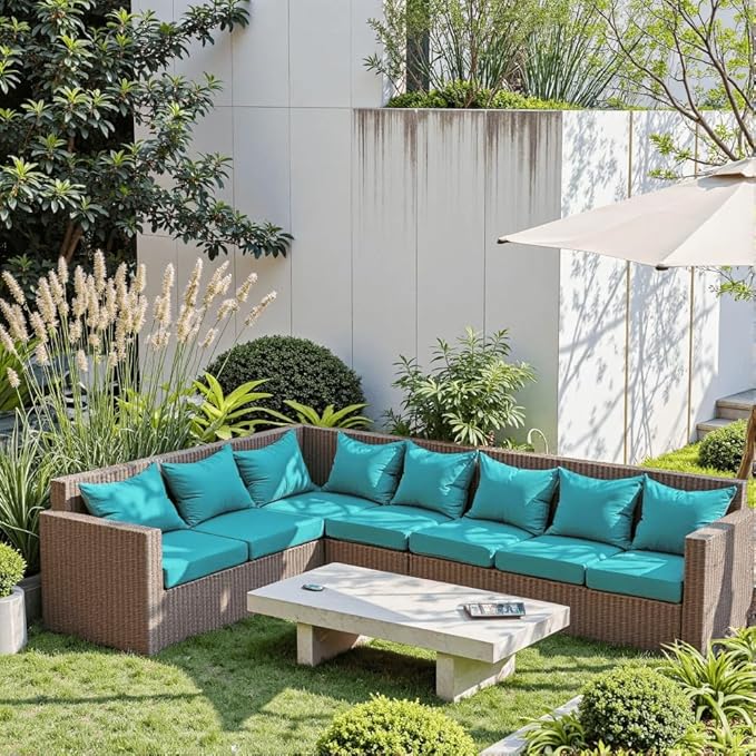 Outdoor Seat Cushion Set 22 x 24 x 4 Inch, Waterproof & Fade Resistant Patio Furniture Cushions with Removable Cover and Ties, Thick Deep Seating Pads for Outside Chair Sofa Couch, Teal
