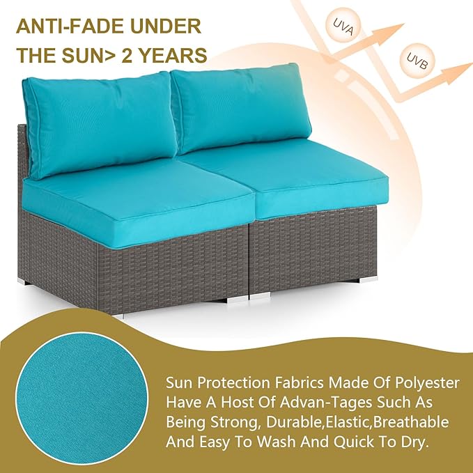 Outdoor Replacement Cushions for Patio Furniture,14-Piece Patio Water-Resistant Replacement Sofa Cushions,Fits 6-seat Sectional Rattan Conversation Set,Liner&Cover (Lake Blue)
