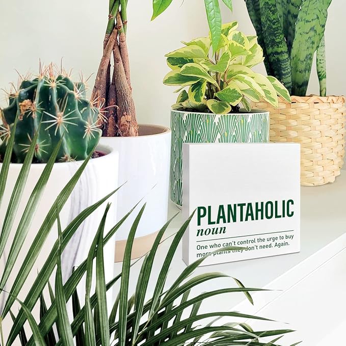 Plant Lover Desk Wooden Box Sign Decor, Plantaholic Definition, Plant Garden Decor Home Office Desk Decoration Gardening Gardener Planter Plant Lover Gifts for Women Men Mom Teens Kids