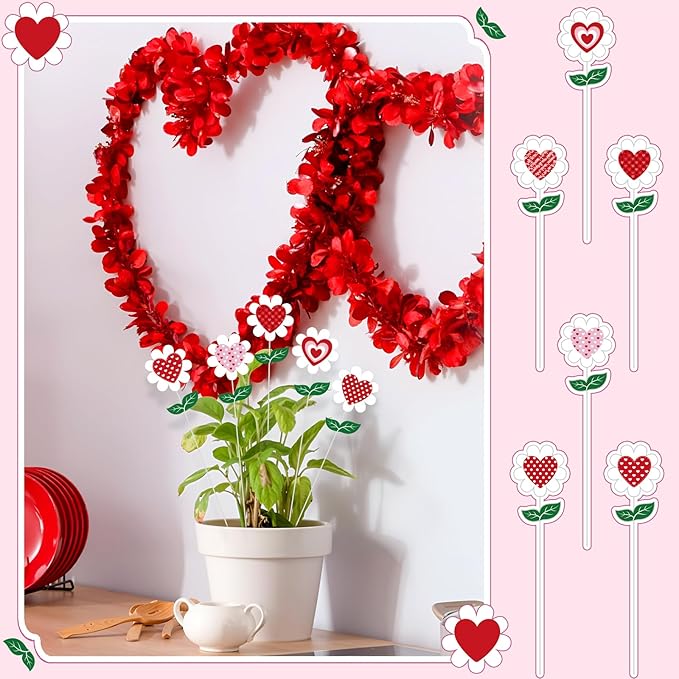 BreezeHug 6 Pcs Valentine's Day Heart Shaped Flower Planter Stakes Outdoor Garden Stakes Sign Valentine Flower Stick Pink Red Decorative for Yard Patio Lawn Decor(Mixed Colors)