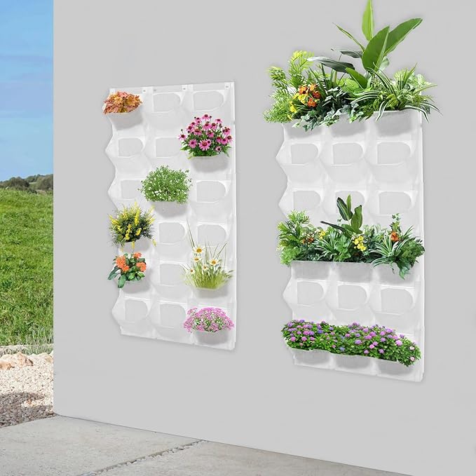 2 PCS Self-Watering Wall Planter, Wall-Mounted Vertical Garden Planter with 36 Pots for Indoor Outdoor Flowers Vegetables Herbs (White)