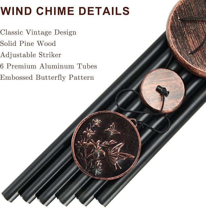Wind Chimes for Outside, Vintage Butterfly Deep Tone Wind Chime Outdoor Clearance, Patio Porch Balcony Decoration, Garden Decor Birthday Gifts for Women Mom Grandma (34" Butterfly)