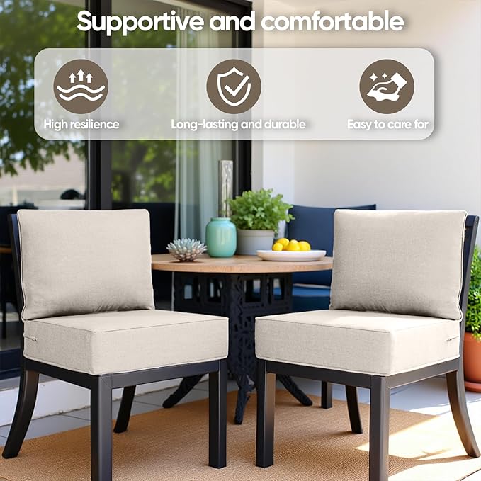 6" Thick Outdoor Cushion, 24*24*6" Patio Furniture Cushions with Waterproof Patio Furniture Cushions with Removable Cover, 28D High Density Patio Cushion for Outdoor Furniture, Beige-8pcs