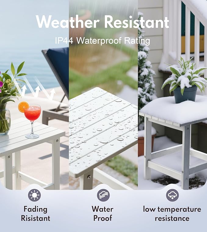 PASAMIC Adirondack Square Outdoor Side Table, HDPE Small Outdoor Table, Patio End Table for Patio, Pool, Backyard, Weather-Resistant (White)