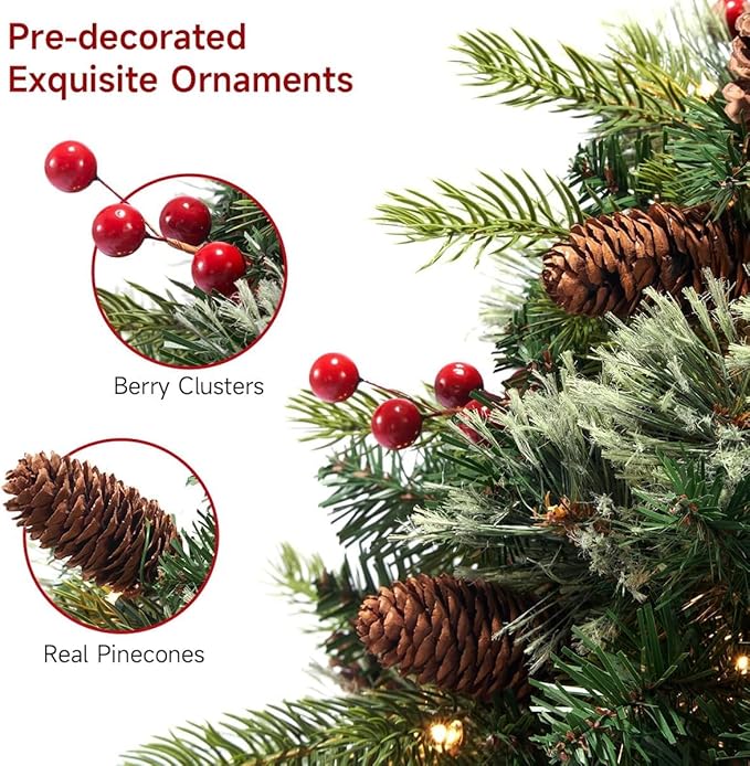 2 Pack Lighted Artificial Christmas Urn Filler,Pre-Lit 50 LED Outdoor/Indoor Trees with 8 Modes & Auto Timer,Battery Operated Christmas Trees Porch Decorations for Home, Porch & Yard (18 Inches)