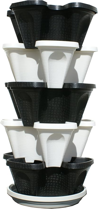 5 Tier Black & Grey Stackable Strawberry Garden - Vertical Gardening Planter Set