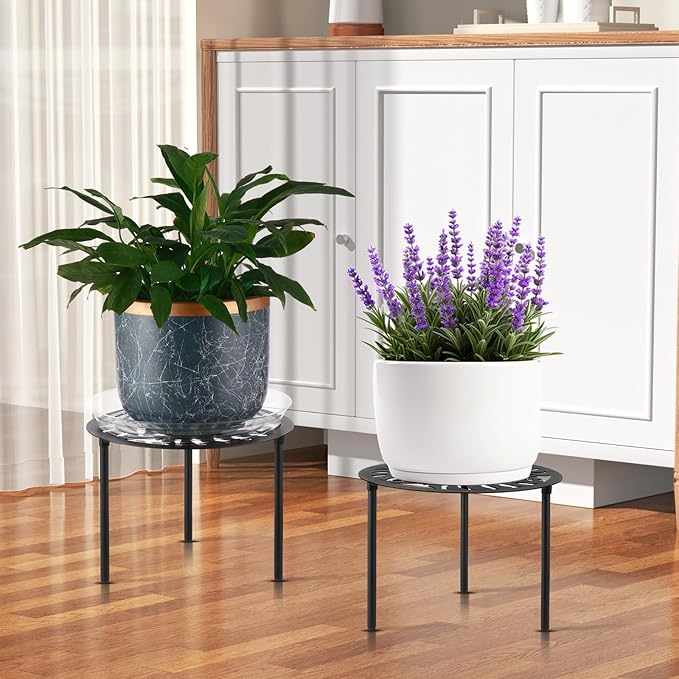 5-Pack 12” Heavy-duty Metal Plant Stands Large Flower Pot Holder for Indoor Outdoor Rust-proof Iron Potted Planter Stand Modern Round Corner Stand Shelf for Living Room Patio Garden Yard Black